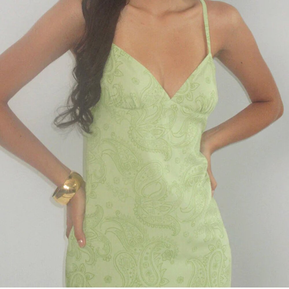 🍋‍🟩 Motel Rocks Sastra Retro Paisley Lime Vintage Inspired Midi Slip Dress - Picture 3 of 10